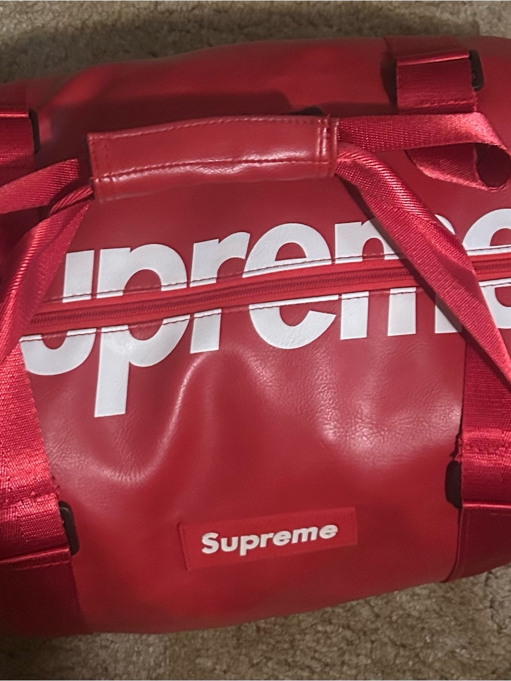 Supreme Red Duffel Bag with White Logo - Picture 5 of 11
